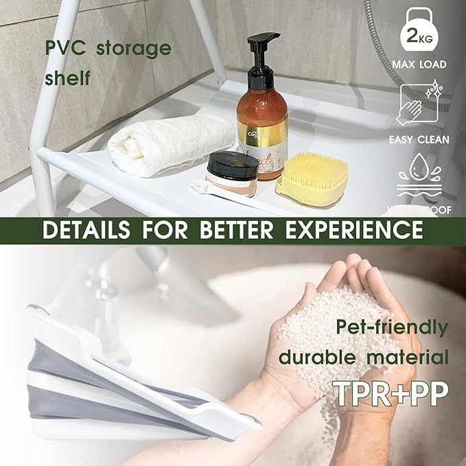 CYGNE 2-in-1 Dog Bathtub & Washing Station, Elevated Collapsible Bathtub with Drainhole & Storage Rack, Foldable Portable Indoor/Outdoor Pet Bathing & Grooming for Small Dogs Cats-PawvioPets