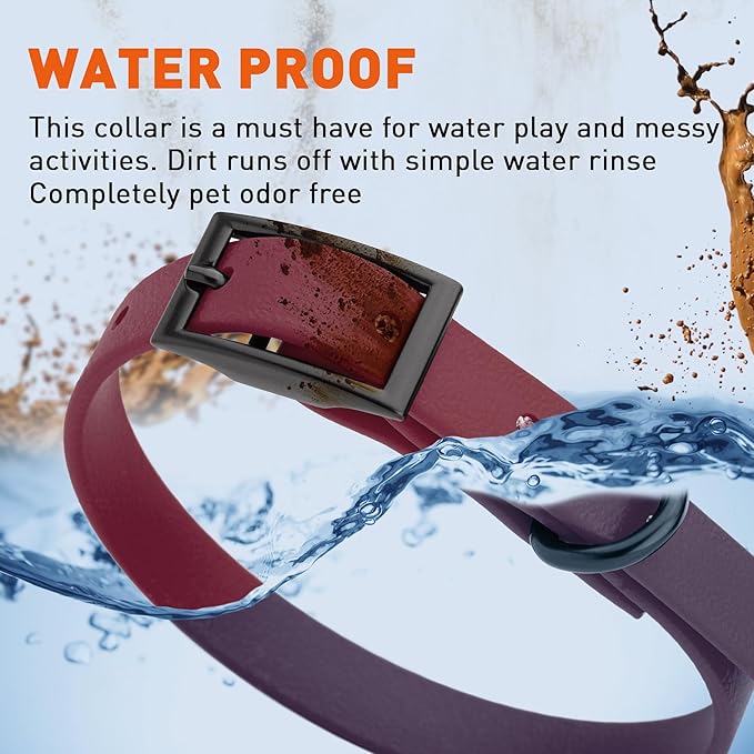 Dogline Biothane Waterproof Dog Collar Strong Coated Nylon Webbing with Black Hardware Odor- Proof for Easy Care Easy to Clean High Performance Fits Small Medium or Large Dogs, Merlot Burgundy-PawvioPets