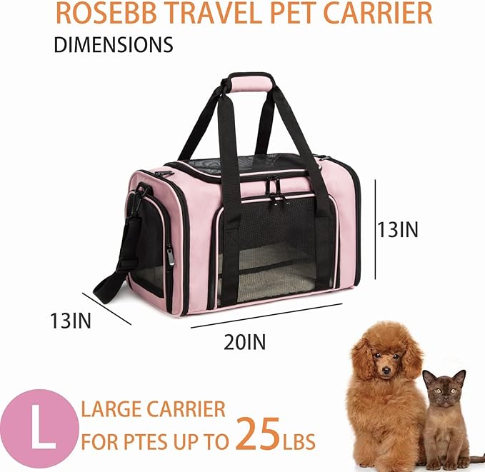Cat Carrier Dog Carrier Pet Carrier Cat Bags for Small Medium Cats Dogs Puppies of 15 Lbs,of Airline Approved Small Dog Bag Soft Sided,Collapsible Travel Puppy Carrier (Large, Pink)-PawvioPets