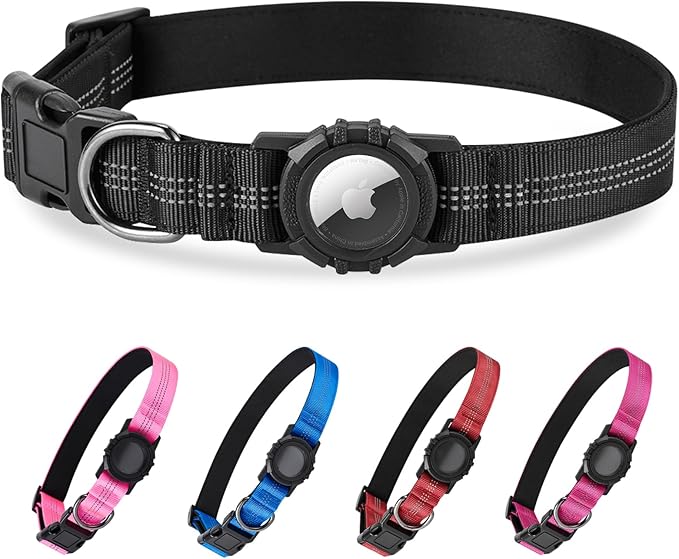 Dog Collar Compatible with Airtag, with Waterproof Cover, Multiple Colors, Multiple Sizes, Breathable Cotton and Linen Material, Suitable for Small, Medium and Large Dogs-PawvioPets