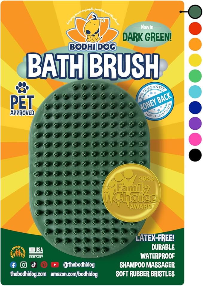 Bodhi Dog Shampoo Brush - Pet Grooming & Bath Supplies for Dogs and Cats - Bath Brush for Long & Short Hair - Premium Scrubber for Shower, Bathing & Massage (One Pack, Dark Green)-PawvioPets