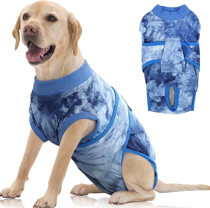 FUAMEY Recovery Suit for Dogs After Surgery,Soft Breathable Dog Bodysuit E-Collar & Cone Alternative Surgical Suit,Male Female Dog Neuter Spay Suits Anti Licking Wounds Onesie Blue Tie Dye XXL-PawvioPets