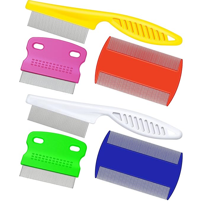 6 Pieces Pet Lice Combs Dog Grooming Flea Cat Tear Stain Comb for Removal Dandruff, Hair Stain, Nit(White, Yellow, Green, Purple, Orange, Dark Blue)-PawvioPets