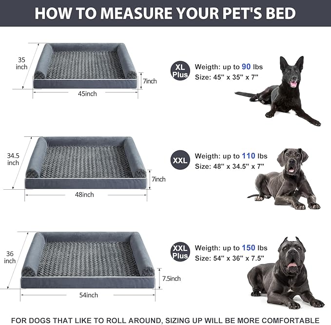 BFPETHOME Dog Beds for Large Dogs, Orthopedic Dog Bed for Medium Large Dogs,Big Waterproof Couch Pet Bed with Removable Washable Cover-PawvioPets