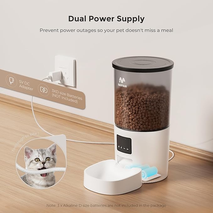Automatic Cat Feeder, 5L Pet Dry Food Dispenser with Timed Programmable Portion Control, Dual Power, With Desiccant Bag, Easy Set Up, 10 Meals Per Day for Cats and Puppies（Remote Not Supported）-PawvioPets