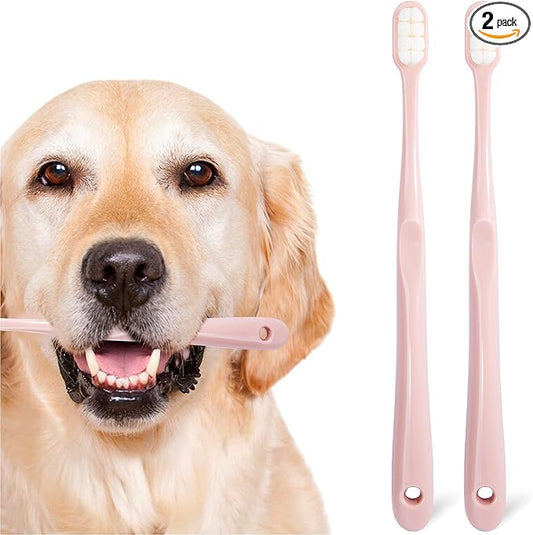 Dog Toothbrush Kit 2 Pack, Ultra Soft Pet Tooth Brush for Medium to Large Dogs & Cats, Animal Teeth Brushing Kit for Easy Dental Cleaning, 2 Pcs, Pink-PawvioPets