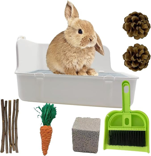 11Pcs Rabbit Litter Box Toilet,Bunny Corner Litter Bedding Plastic Square Grate Guinea Pig Bunny Ferret Hamster Hedgehog, Potty Trainer Bedding Box for Guinea Pig Ferret Hamster Hedgehog (White)-PawvioPets