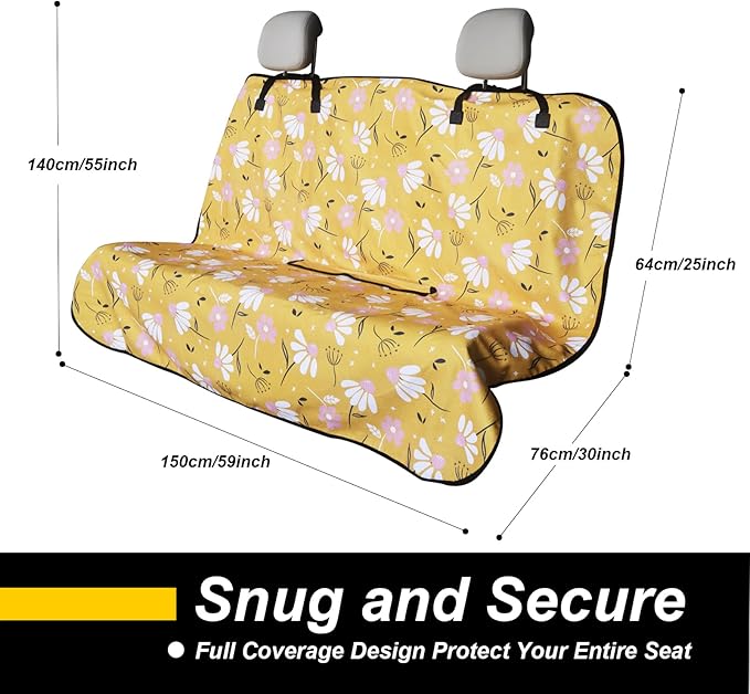 Back Seat Cover for Car Trucks Van SUV,Waterproof Rear Bench Towel Seat Covers for Dogs and Kids,Automotive Backseat Protector (Chamomile and Yellow)-PawvioPets