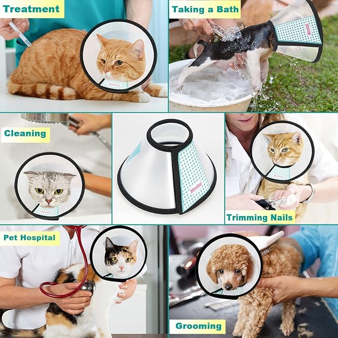 Cat Cone, Adjustable Recovery Pet Cone Elizabethan Collar for Cats Rabbit, 8.1 Inches Cat Cone Collar Soft, Protective Cat Cones to Stop Licking, Lightweight Practical Kitten Cone-PawvioPets