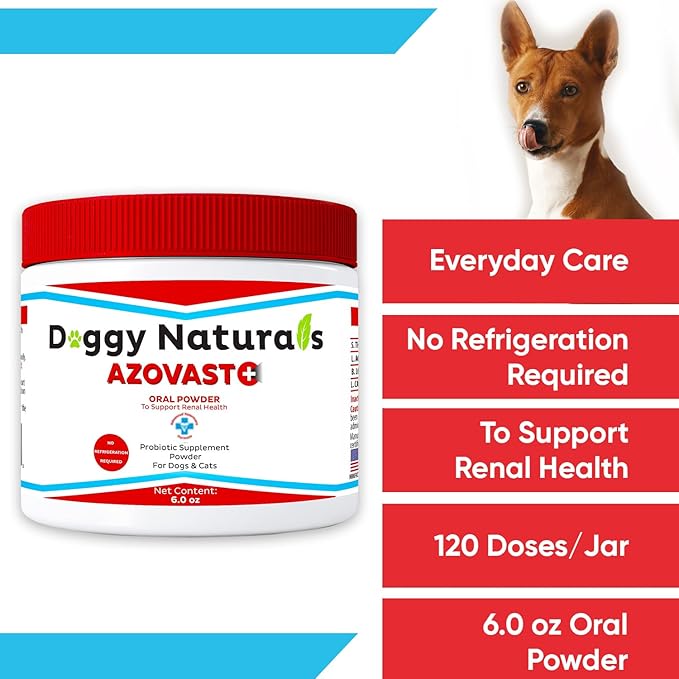 Azovast Plus Kidney Health Supplement for Dogs & Cats, Oral Powder (6 Oz) - (120 Doses/Jar) NO Refrigeration Required - Help Support Kidney Function & Manage Renal Toxins (Made in U.S.A) (6 Oz)-PawvioPets