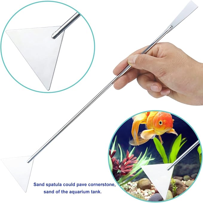 Aquarium Aquascape Tools Kit, Long 15 Inch Stainless Steel Aquatic Plants Tools, 4 in 1 Anti-Rust Aquascaping Tweezers Scissors Spatula Scrapers Tool Set for Fish Tank Cleaning Plant Trimming Shears-PawvioPets
