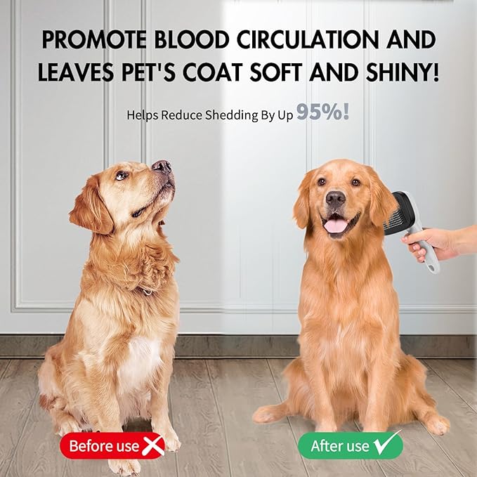 Dog Self Cleaning Slicker Brush for Shedding, Ideal for Short Long Haired Dogs, Including Cat. Removes Loose Fur, Undercoat, Mats, Tangled Hair. Suit for Large Medium Small Animal, Gray-PawvioPets