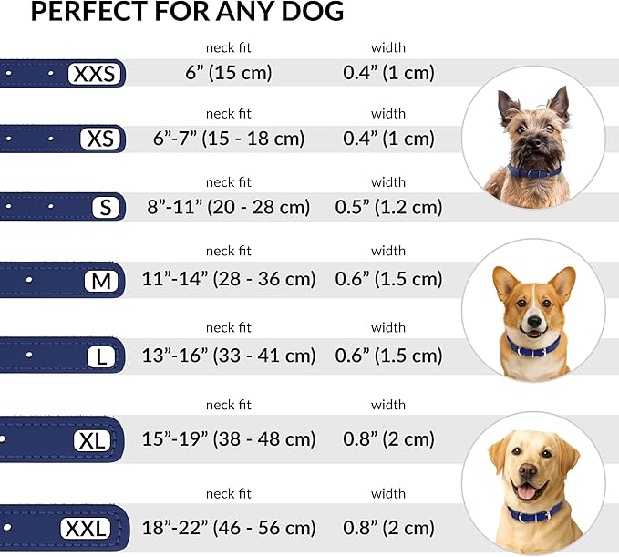 CollarDirect Rolled Leather Dog Collar, Soft Padded Round Puppy Collar, Handmade Genuine Leather Collar Dog Small Large Cat Collars 13 Colors (8-11 Inch, Deep Blue Smooth)-PawvioPets