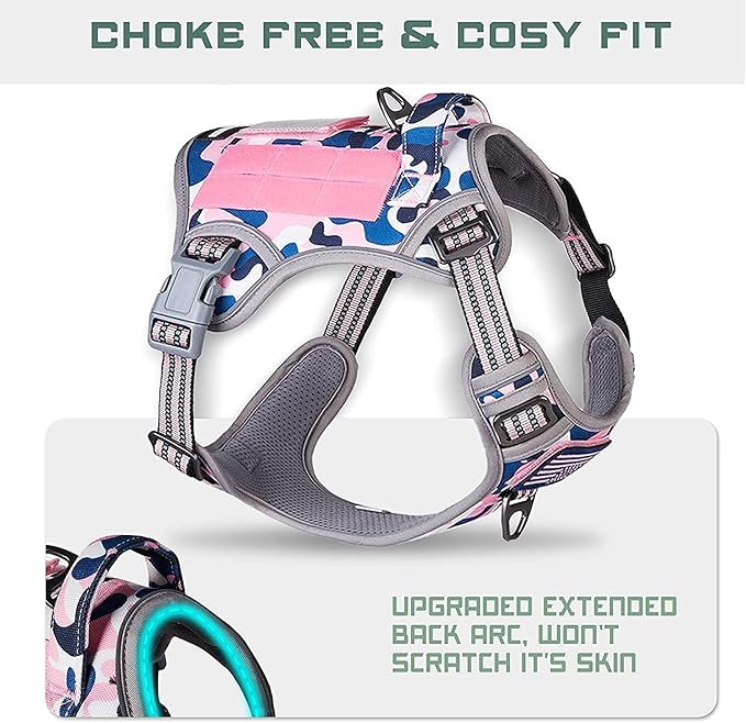 BUMBIN Tactical Dog Harness for Small Dogs, No Pull, Pink Camo XS-PawvioPets