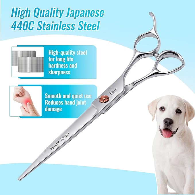 Dog Grooming Scissors: 7 inch Pet Straight Shears Made Of Japanese 440C Advanced Stainless Steel Professional Grooming Scissors for Dogs Cats and Other Pets-PawvioPets