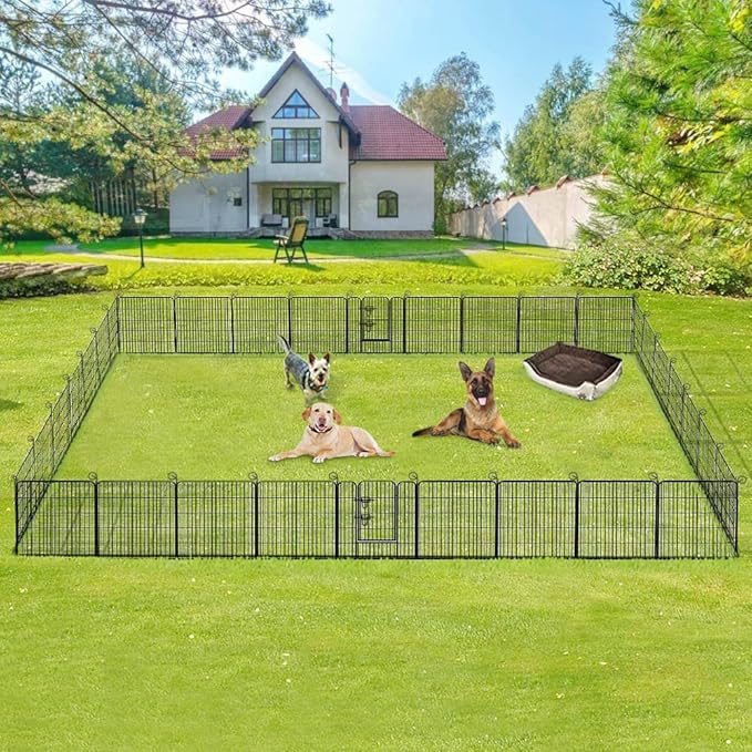 BestPet Dog Playpen Indoor 32 inch 32 Panels Metal Dog Pen Pet Dog Fence Outdoor Exercise Pen with Doors,Pet Puppy Playpen for RV Camping Yard, Black-PawvioPets