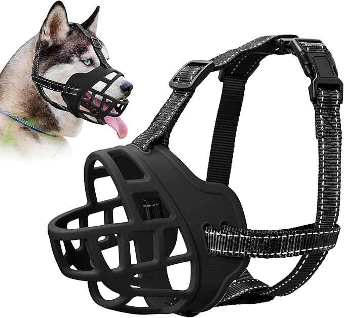Dog Muzzle for Large Dogs, Breathable Basket Muzzles for Small, Medium and X-Large Aggressive Dog, Allows Panting Drinking, Suitable for Grooming Trimming Training (2, Black)-PawvioPets