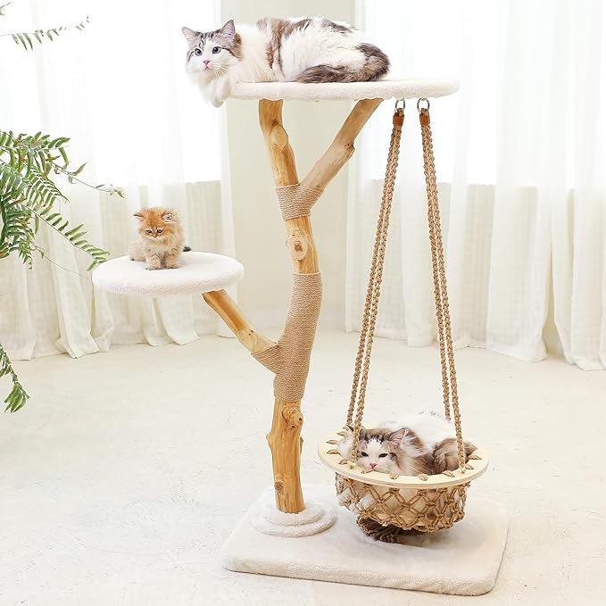50" Tall Cat Tree Tower, Modern Cat Tree for Indoor Cats, Washable Wooden Perchs and Climbers for Large Cats, Cute Cat Furniture with Unique Cat Swing-PawvioPets