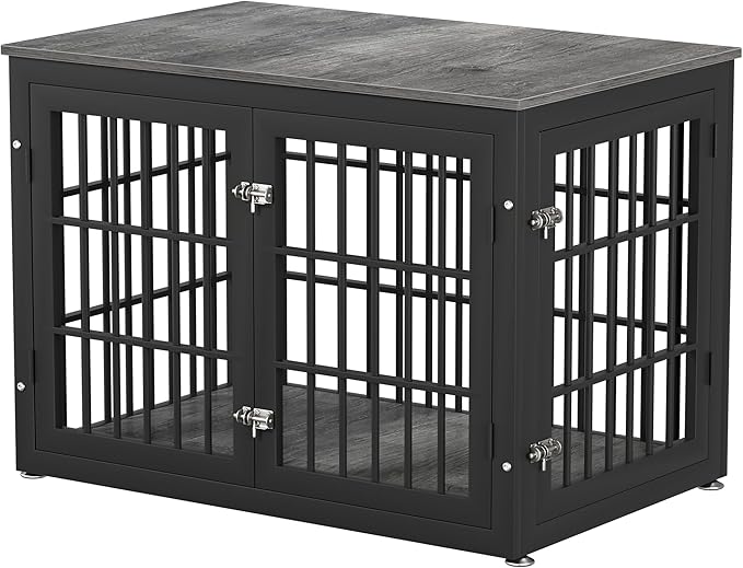 38 Inch Heavy Duty Dog Crate Furniture for Large and Medium Dogs, Decorative Pet House End Table, Wooden Cage Kennel Furniture Indoor, Gray-PawvioPets