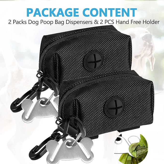 Dog Waste Bag Dispenser Pet Poop Bags Holder for Doggie Waste Bags Dispensers Soft Fabric Zipper Small Doggy Puppy Pouch for Leash Accessory Attachment with Carrier,2PCS Black-PawvioPets