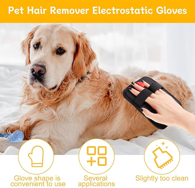 2 Pcs Static Pet Hair Removal Gloves, Reusable Electrostatic Pet Cat Dog Hair Remover Grooming Gloves Brush Tool for Couch, Furniture, Carpet, Car Seat-PawvioPets