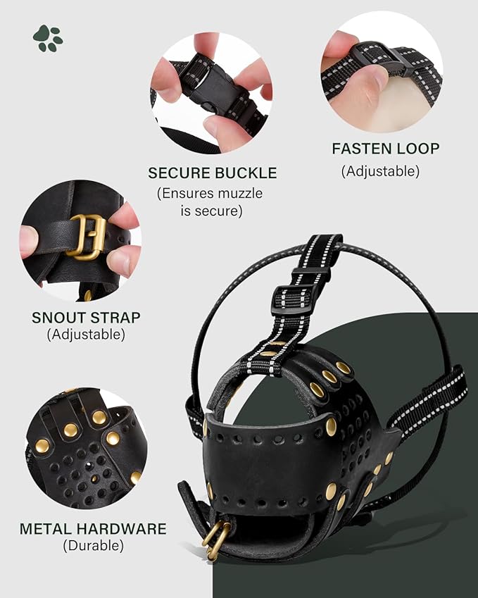 Dog Muzzle, Leather Basket Soft Muzzles Medium Large Breeds, Pitbull Dog Muzzle Amstaff Staffordshire Terrier, German Shepherd Dalmatian Doberman Adjustable (M)-PawvioPets