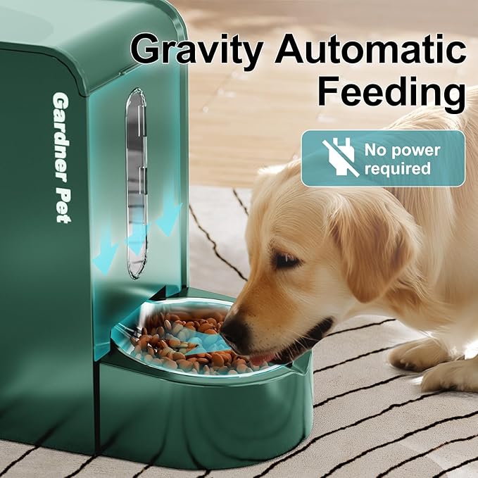 Gardner Pet Automatic Gravity Pet Feeder, 0.8 Gallons*2 Dog Feeder and Water Dispenser Set 100% BPA-Free, 2-in-1 Gravity Feeder with Stainless Steel Bowl for Dogs, Cats, Rabbits, Puppies (Green)-PawvioPets