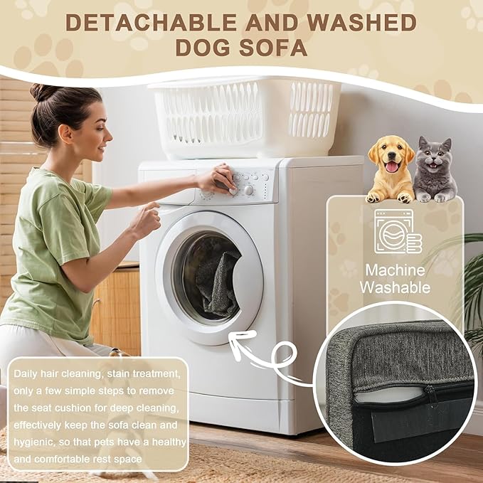 Dog Sofa Couch for Medium Dogs, 31" Memory Foam Dog Couch with Washable Fabric, Removable Cushion, Sofa Bed for Medium Dogs, Grey-PawvioPets