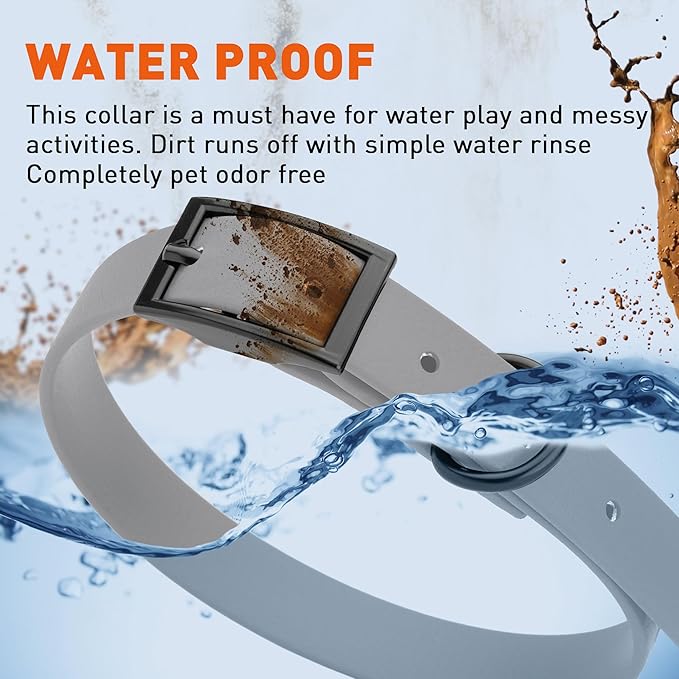 Dogline Biothane Waterproof Dog Collar Strong Coated Nylon Webbing with Black Hardware Odor- Proof for Easy Care Easy to Clean High Performance Fits Small Medium or Large Dogs, Battleship Gray-PawvioPets
