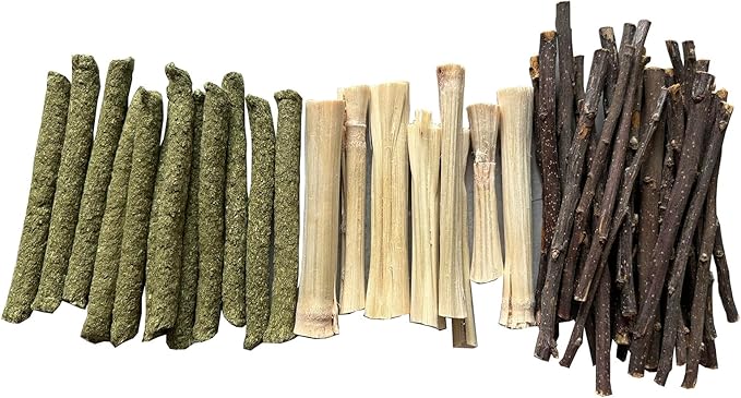 Bamboo Apple Sticks for Chinchillas Hamster Mouse Gerbil Bunny Pet Rat Guinea Pig Rabbit Chew Wood Timothy Hay Sticks Enrichment Toys for Teeth Supply Treats Snacks for Boredom Indoor-PawvioPets