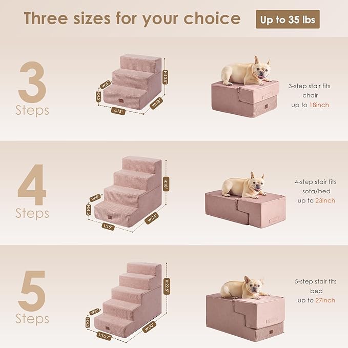 EHEYCIGA Dog Stairs for High Bed 22.5" H, 5-Step Dog Steps for Bed, Pet Steps for Small Dogs and Cats, Non-Slip Balanced Pet Ramp Indoor, Pink-PawvioPets