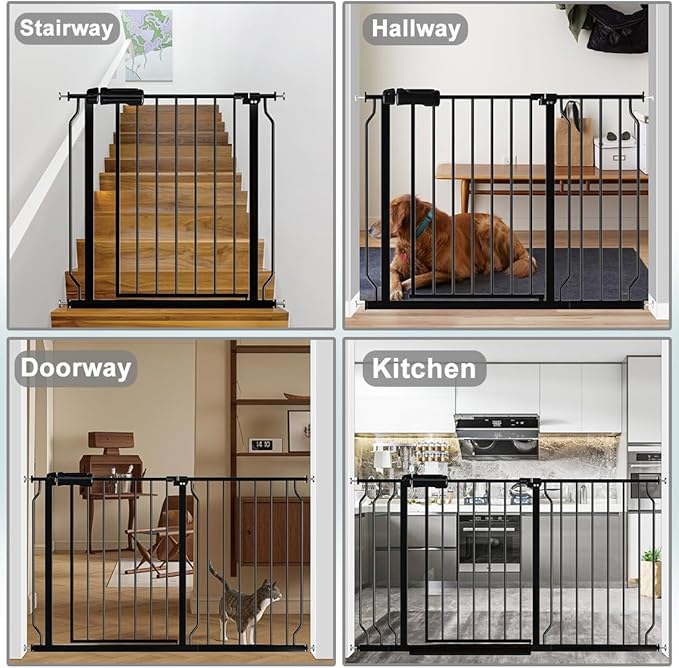 Fairy Baby Safety Gate 14.17 inch Extension for Extra Wide Baby Gate Dog gate Pressure Mounted Walk Through Pet Gate Black-PawvioPets