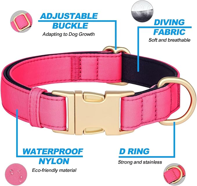 Didog Soft Padded Dog Collar for Large Dogs, Colorful and Durable Pet Collar with Quick Release Buckle, Light and Breathable for Daily Walking, Pink, L-PawvioPets