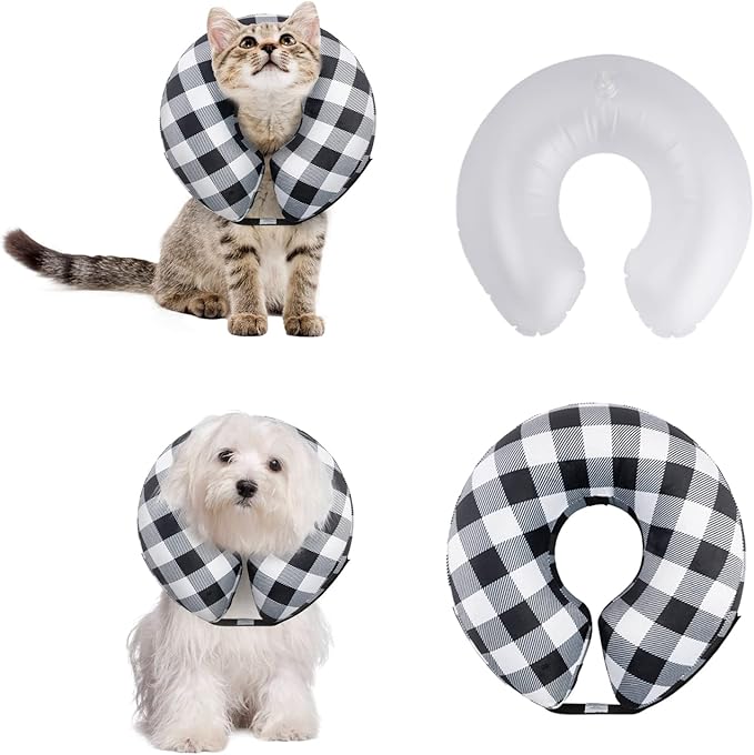 CuteBone Inflatable Dog Cone with Removable Soft Fleece Covers for Small/Medium/Large Dogs and Cats Neck Donut Collar After Surgery-PawvioPets