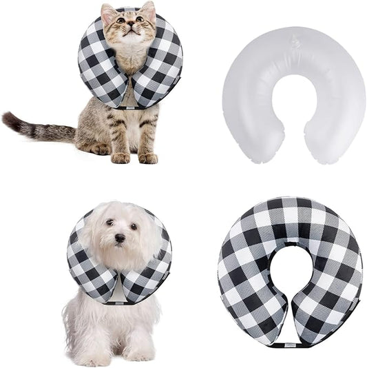 CuteBone Inflatable Dog Cone with Removable Soft Fleece Covers for Small/Medium/Large Dogs and Cats Neck Donut Collar After Surgery-PawvioPets