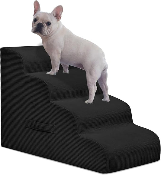 Dog Steps for Small Dogs, 4-Step Pet Ramp Stairs for High Beds and Sofa, Non-Slip Pet Stairs for Small Dogs and Cats, Removable and Easy to Clean Cover, Black-PawvioPets