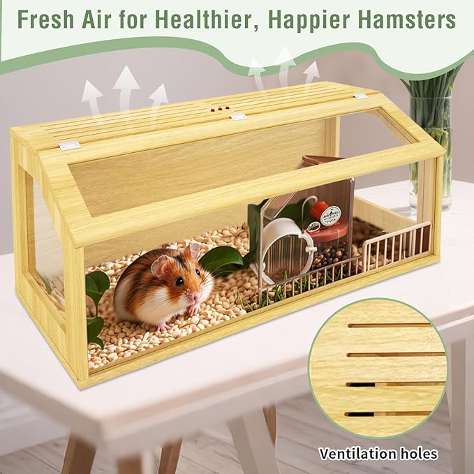 48" Large Hamster Cage, Chewproof Gerbil Cages and Habitats, Openable Top Roof Window with Silencing Pad, Wooden Guinea Pig Cage for Small Animals, Dwarf and Syrian Hamster, 40 x 20 x 20 Inches-PawvioPets