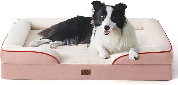 Bedsure Orthopedic Dog Beds Large Sized Dog - Washable Large Dog Cat Bed Waterproof, Comfort Dogs Couch Sofa with Washable Removable Cover, Pet Bed with Nonskid Bottom, Pink, 35"-PawvioPets