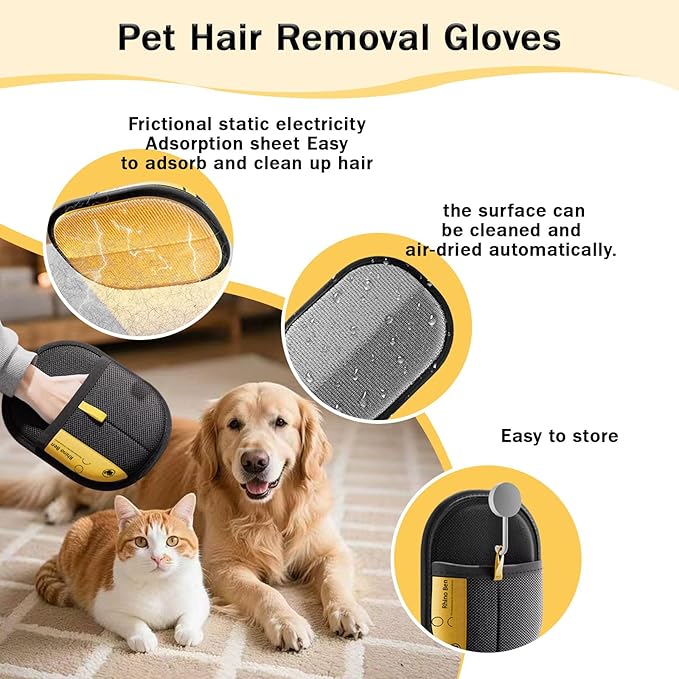 3 Pcs Pet Hair Removal Glove for Cats,Newly Upgraded Reusable Electrostatic Pet Hair Gloves, magic brush pet hair remover Tool for Clothing, Couch, Carpet, Car Seat-PawvioPets