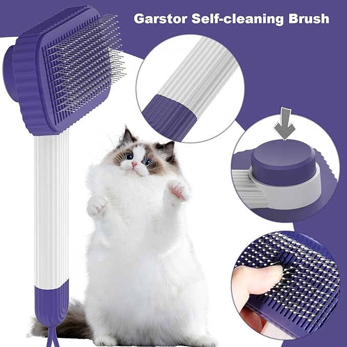 Cat brush, Cat Brush for Long or Short Haired Cats, Remove Loose Fur and Mats, Rounded Pins Reduces Painful Pulling, Not for Tangle and Curly Fur, Dark Blue-PawvioPets