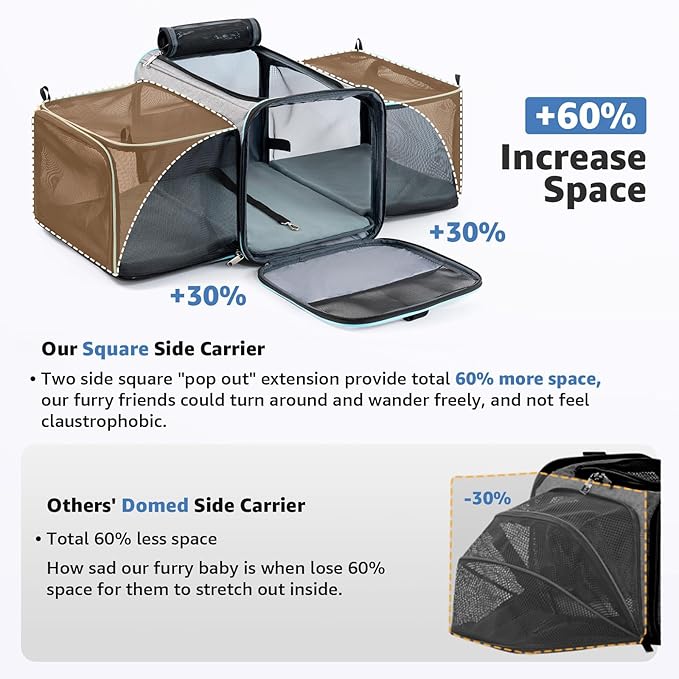 Cat Dog Carrier with Wheels, Expandable Rolling Soft-Sided Carrier for Small Cats and Dogs Under 25 LBS, Pet Carrier on Wheels with Locking Safety Zippers and Anti-Scratch Mesh (Grey)-PawvioPets