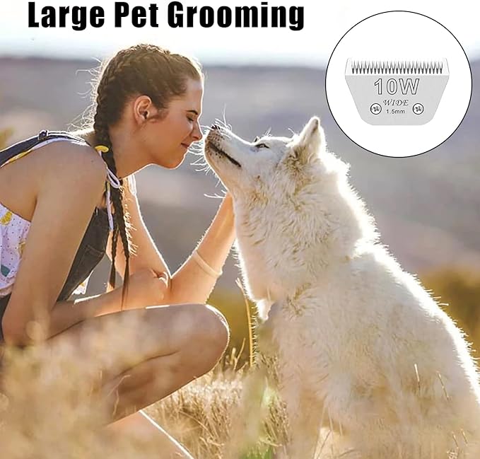 2PCS 10W Wide Blades for Dog Grooming Blades Compatible with Andis,Oster A5,Wahl km10 Dog Clippers, Detachable Dog Clipper Blade for Dog Cat Horse Animal,Size-#10W, 1/16-Inch Cut Length (1.5mm)-PawvioPets