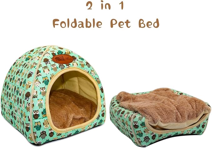 BWOGUE Guinea Pig Bed Warm Cave Beds Hamster House Large Hide-Out for Rabbit Guinea Pigs Bearded Dragon Rats Winter Warm Cage Nest,Green-PawvioPets