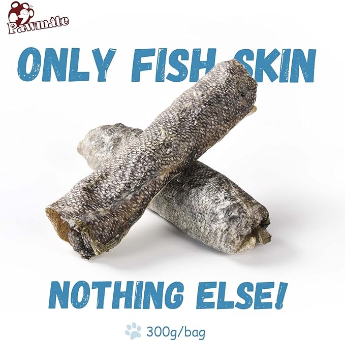 Dog Treats Natural Cod Skin Rolls, Rawhide-Free Chewy Fish Skin Dog Chews, One-Ingredient Healthy Training Treats Rich in Omega3 & Protein, 10.6 oz-PawvioPets