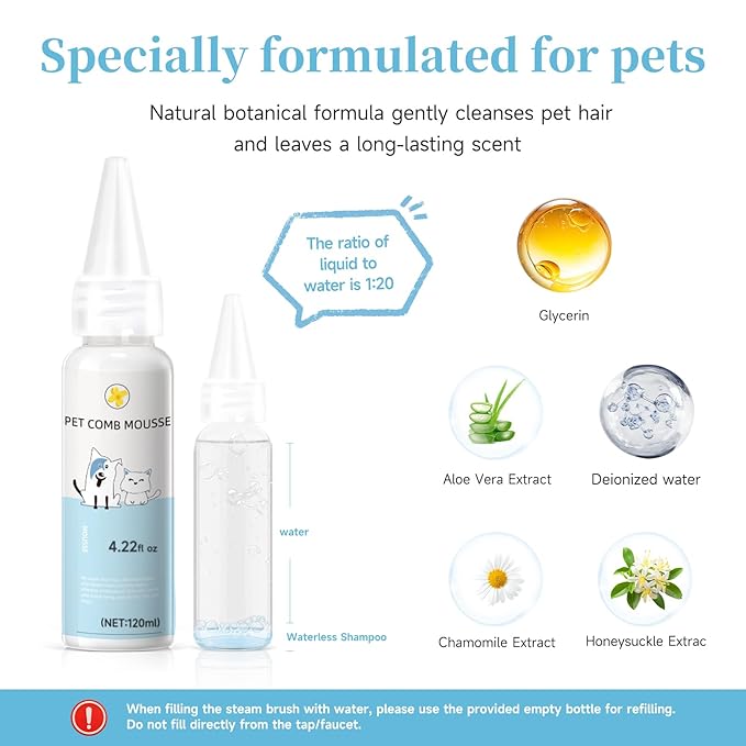 3-in-1 Pet Steam Brush Set for Dogs & Cats, Grooming Comb with Spray, Defur Tool, Water-Assisted Hair Removal, Gentle Cat & Dog Spritz Brush, Multi-Purpose Steam Grooming Kit-PawvioPets