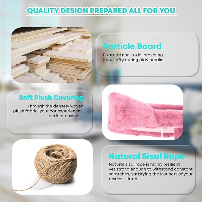 FDW Cat Tree 70in Cat Tower Multi-Level Durable Cat Scratching Post & Cozy Fun Cat Jumping Platform Space Saving Cat Condo Pet Play House for Indoor Cats,Pink-PawvioPets