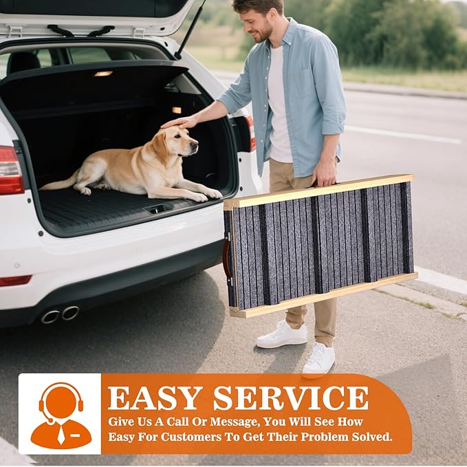 Dog Ramp for Car, 71''x 17'' Extra Long Deluxe Telescoping Design Wooden Pet Ramp, Pet Stair Ramps for Truck SUV with Non-Slip Surface, Portable Outdoor Dog Steps for Medium Large Dogs, Up to 250LBS-PawvioPets
