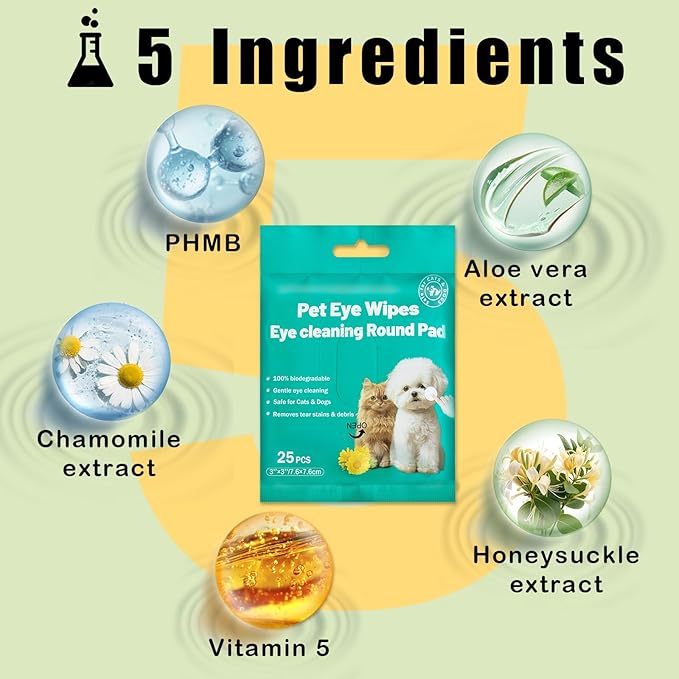 Eyes Wipes for Dogs & Cats Dog Cleaning Grooming Deodorizing Wipes Kit Wash Cleaner for Eyes Wrinkle Face Gently Remove Tear Stain Eye Debris 25pcs Unscented-PawvioPets