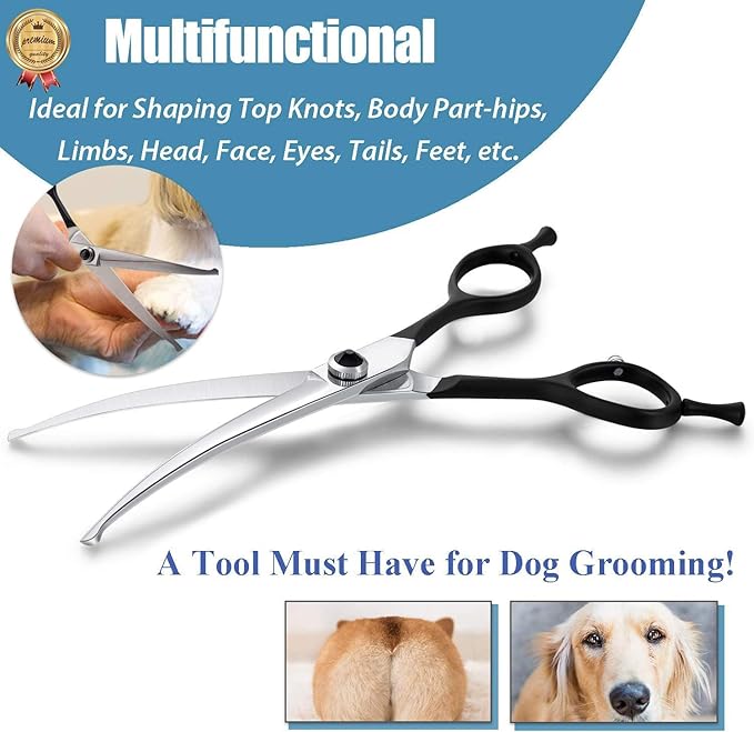 Dragon Creek 6.5" Downward Curved Dog Grooming Scissors Shears for Grooming Face and Paws Safety Round Tips Shears Trimming Cutting Scissors for Dog Cat Pet Black-PawvioPets