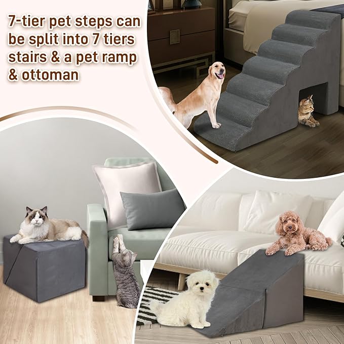 Dog Stairs & Steps for High Beds 30-36 inches High Tall for Large Medium Dogs, LitaiL 30inch 7 Steps Pet Stairs/Steps for High Beds,llDogs, Non-Slip Dog Ramps for Small Dogs and Cats-PawvioPets